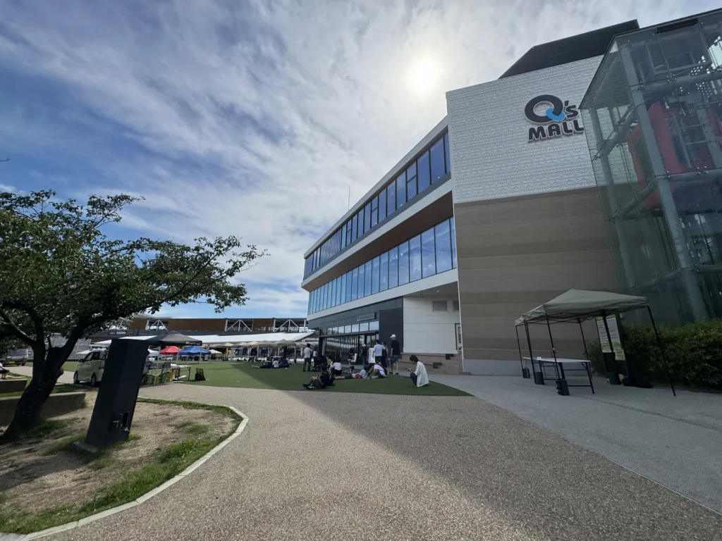 箕面 Qs MALL 的建築和前面的草地